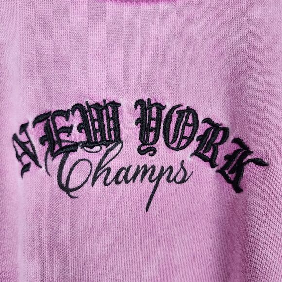 Balanced Motion Tie Dye Sweatshirt Pink Embroidered New York Champs Graphic Top - Picture 15 of 15